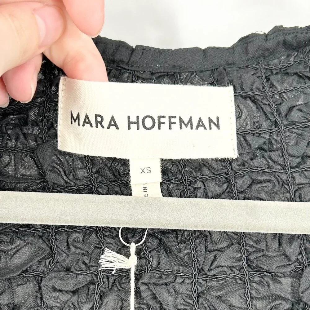 NWT Mara Hoffman Dione Black Popcorn Smocked Cutout Dress